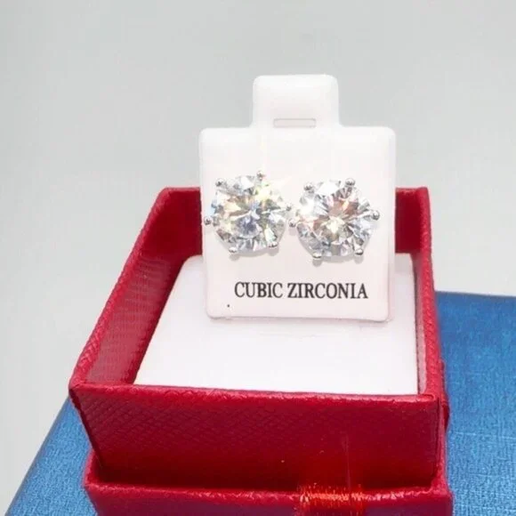 Elegant 925 Sterling Silver Cubic Zirconia Stud Earrings – 3 CT*2  5A Brand New - Picture 4 of 7